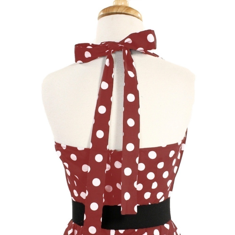 Red & White Polka Dot Cotton Halter Dress Rockabilly Sundress Sz Small - Hey Viv - Picture 4 of 5